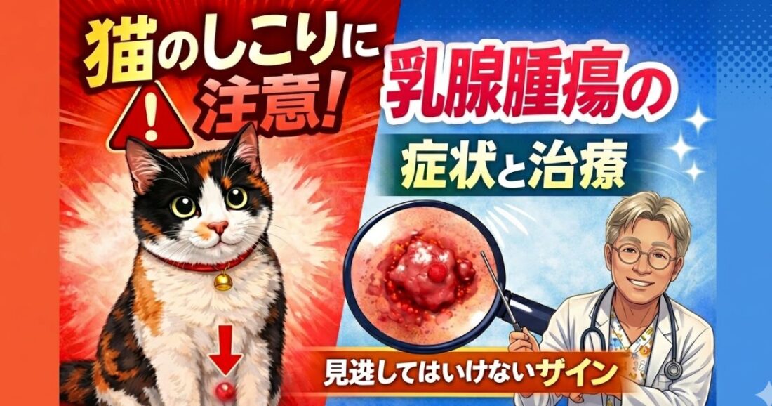 猫の乳腺腫瘍 乳首周囲のしこりと乳がんを解説するイメージ