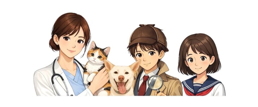 蒼太探偵シリーズのキャラクター（蒼太・おいどん先生・犬シロ・猫おたま）