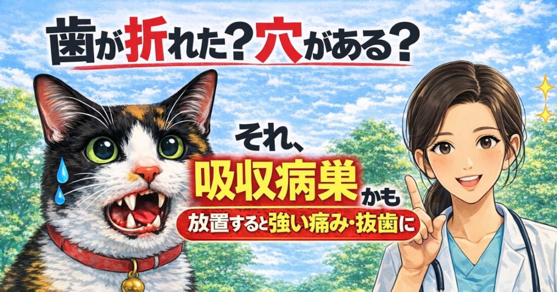 猫の歯に穴が開く吸収病巣のイメージと獣医師の解説イラスト