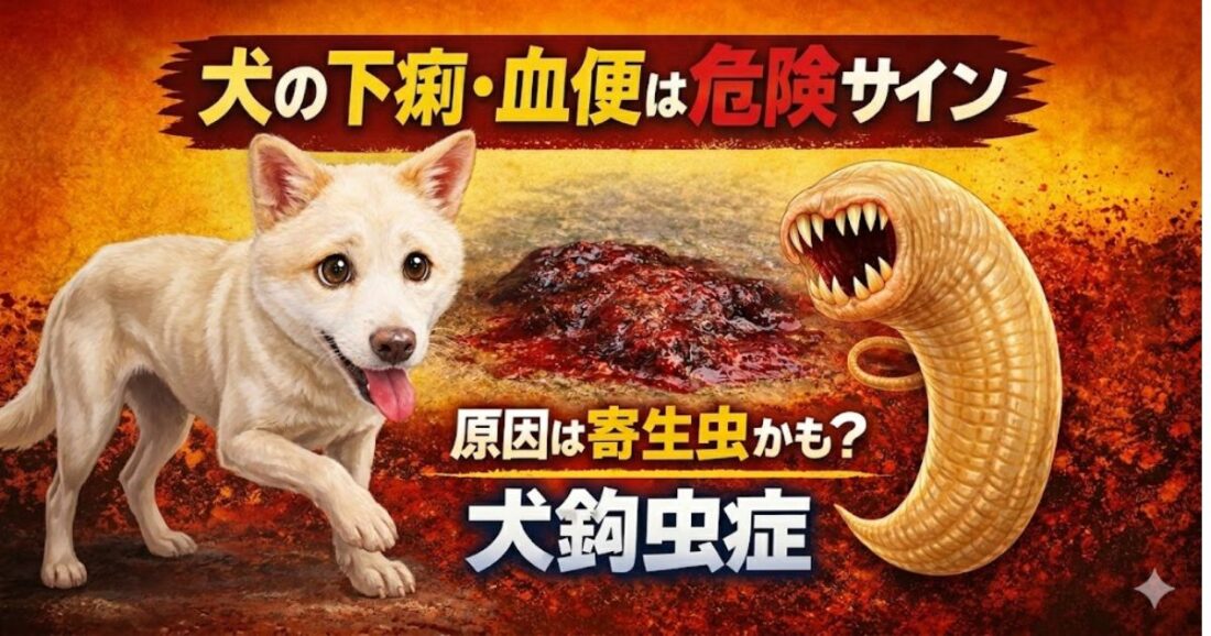 犬の下痢や血便の原因となる犬鉤虫症のイメージ（寄生虫・血便・症状）